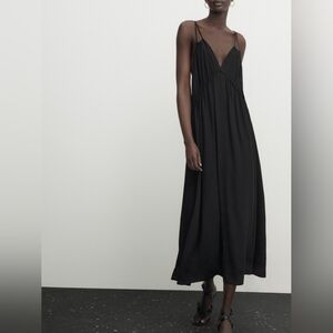 Massimo Dutti Black Sleeveless Open-Back Flowy Maxi Dress Sexy Quiet Luxury